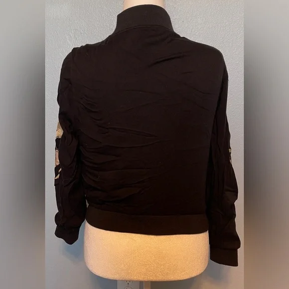 Kimchi Black Gold Floral Bomber Jacket Embroidered Boho Indie Asian Medium -Read - Picture 5 of 11